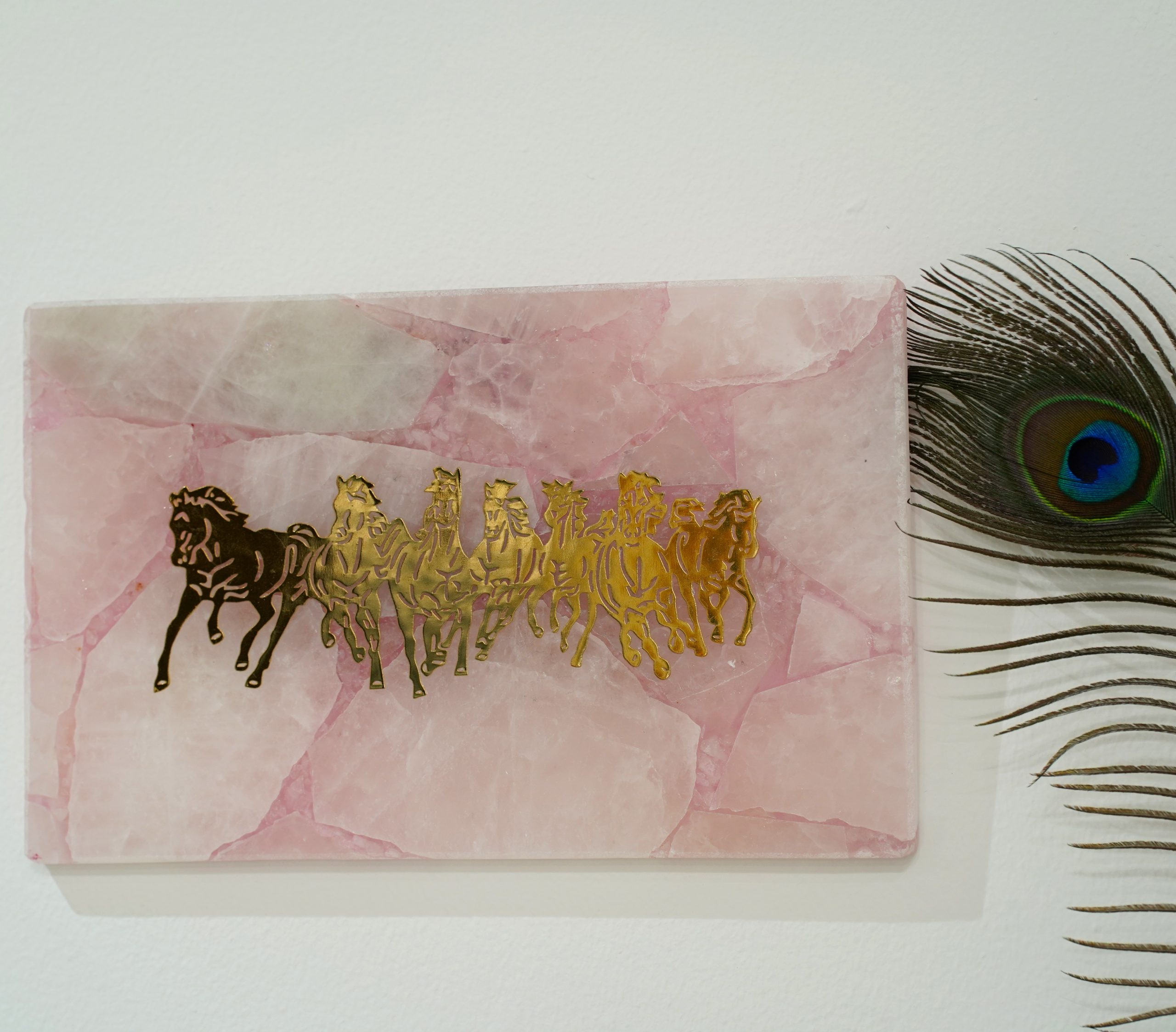 Rose Quartz Running Horses Wall Hanging