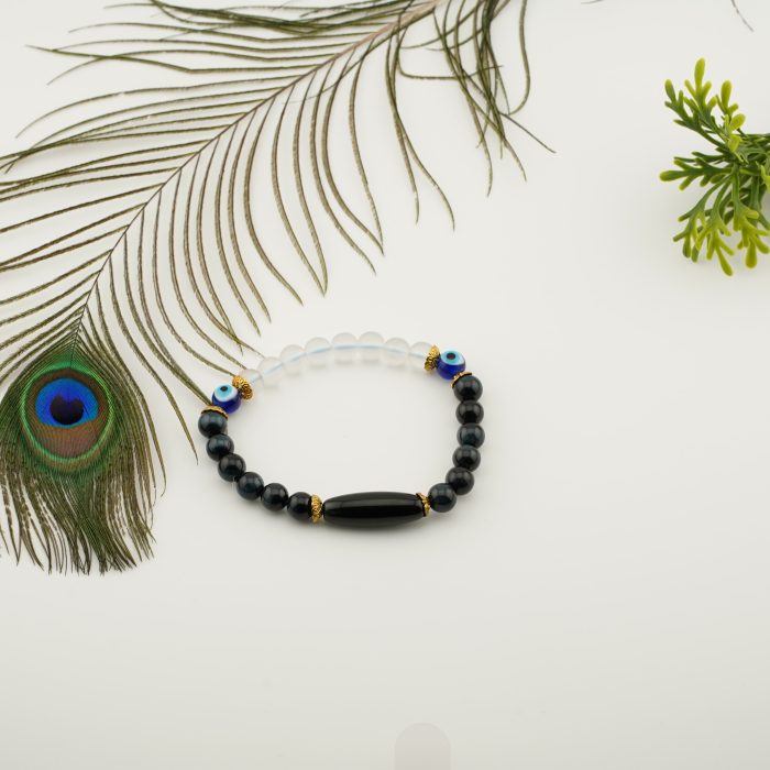 Triple Protection Evil Eye Bracelet (Evil Eye, Black Obsidian, Black Tourmaline, Clear Quartz Matt)
