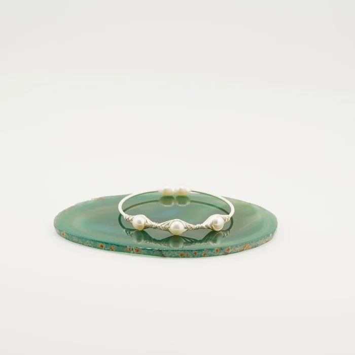 Pearl Bangle- Silver in Color Size Small 1