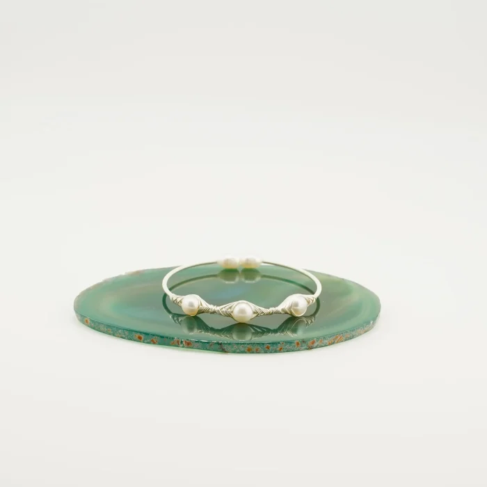 Pearl Bangle- Silver in Color Size Small 1