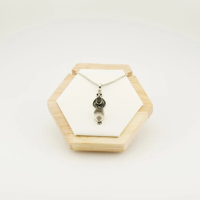 Herkimar Moldavite Silver Pendant (B)