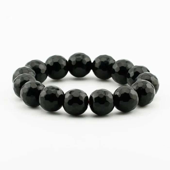 Black Tourmaline Diamond Cut Bracelet 14MM