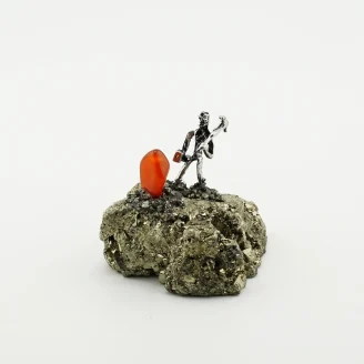 Pyrite Miner with Carnelian